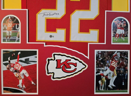 KANSAS CITY CHIEFS TRENT MCDUFFIE SIGNED FRAMED CUSTOM RED JERSEY BECKETT COA