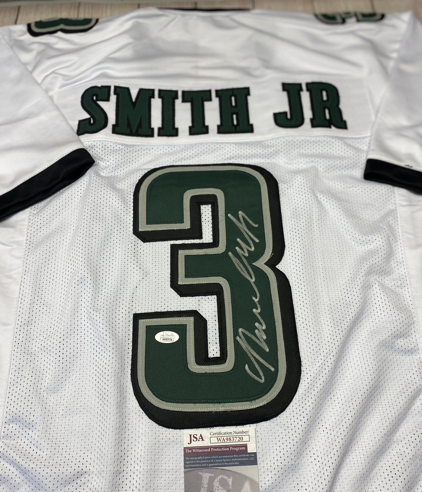 PHILADELPHIA EAGLES NOLAN SMITH JR SIGNED WHITE CUSTOM JERSEY  JSA