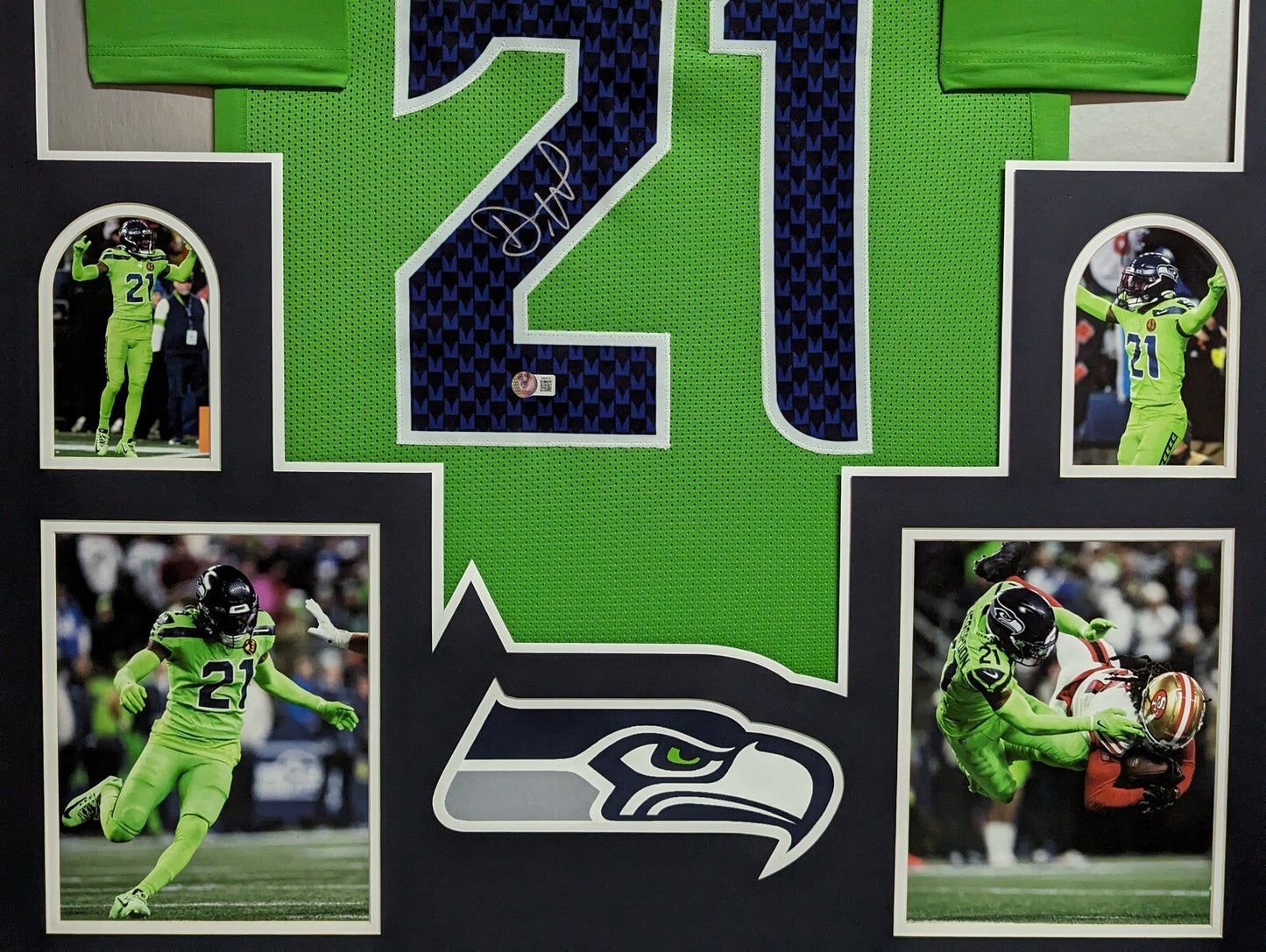 SEATTLE SEAHAWKS DEVON WITHERSPOON SIGNED FRAMED CUSTOM GREEN JERSEY BECKETT COA