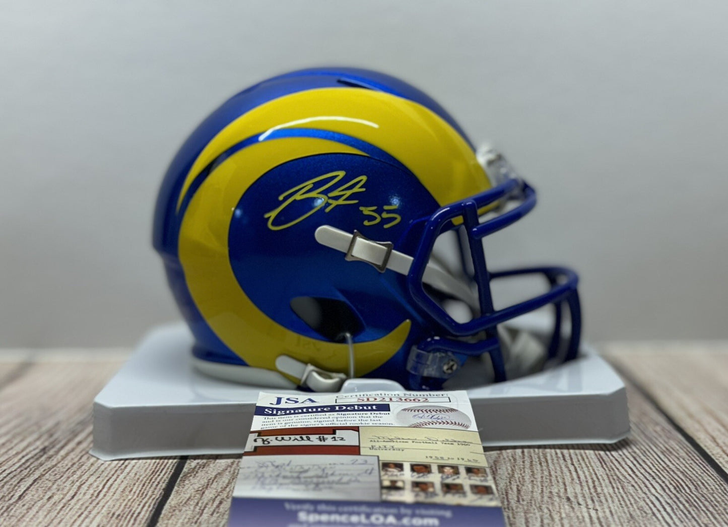 LOS ANGELES RAMS BRADEN FISKE SIGNED MINI HELMET JSA COA!!!