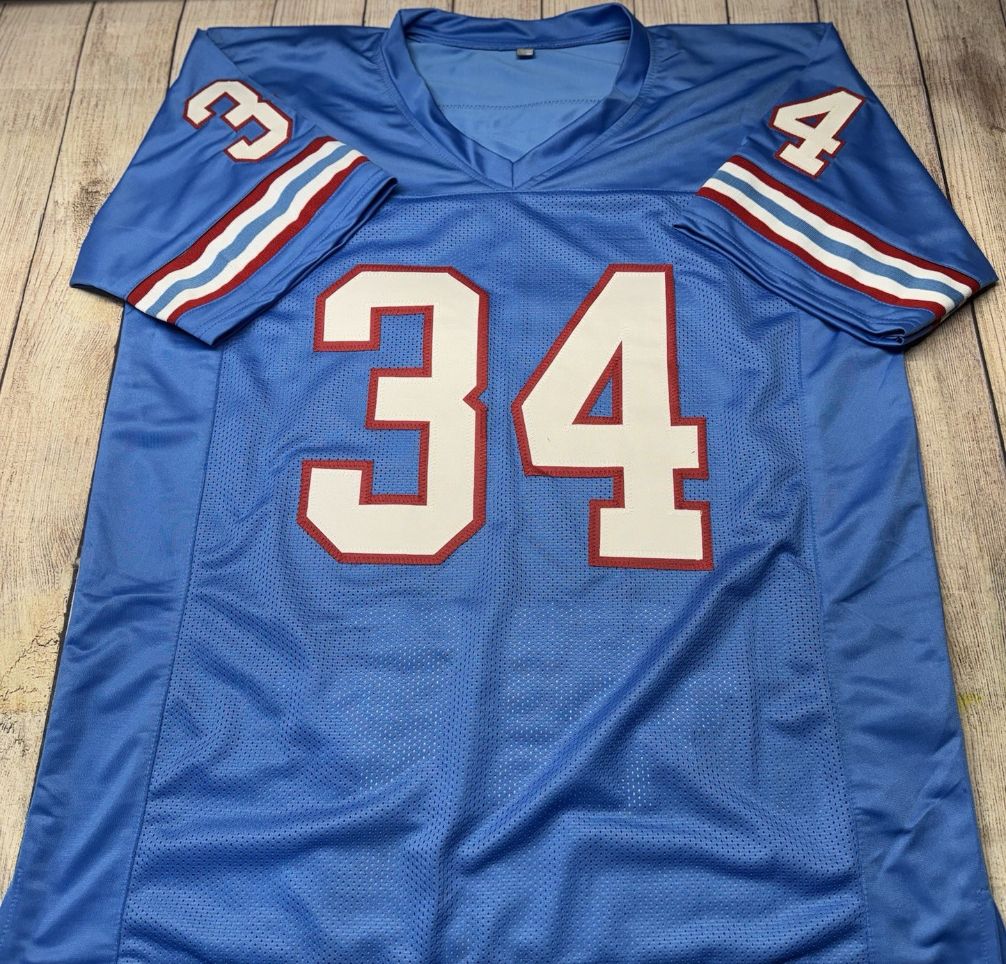 HOUSTON OILERS EARL CAMPBELL SIGNED BLUE CUSTOM STAT JERSEY JSA COA!!!