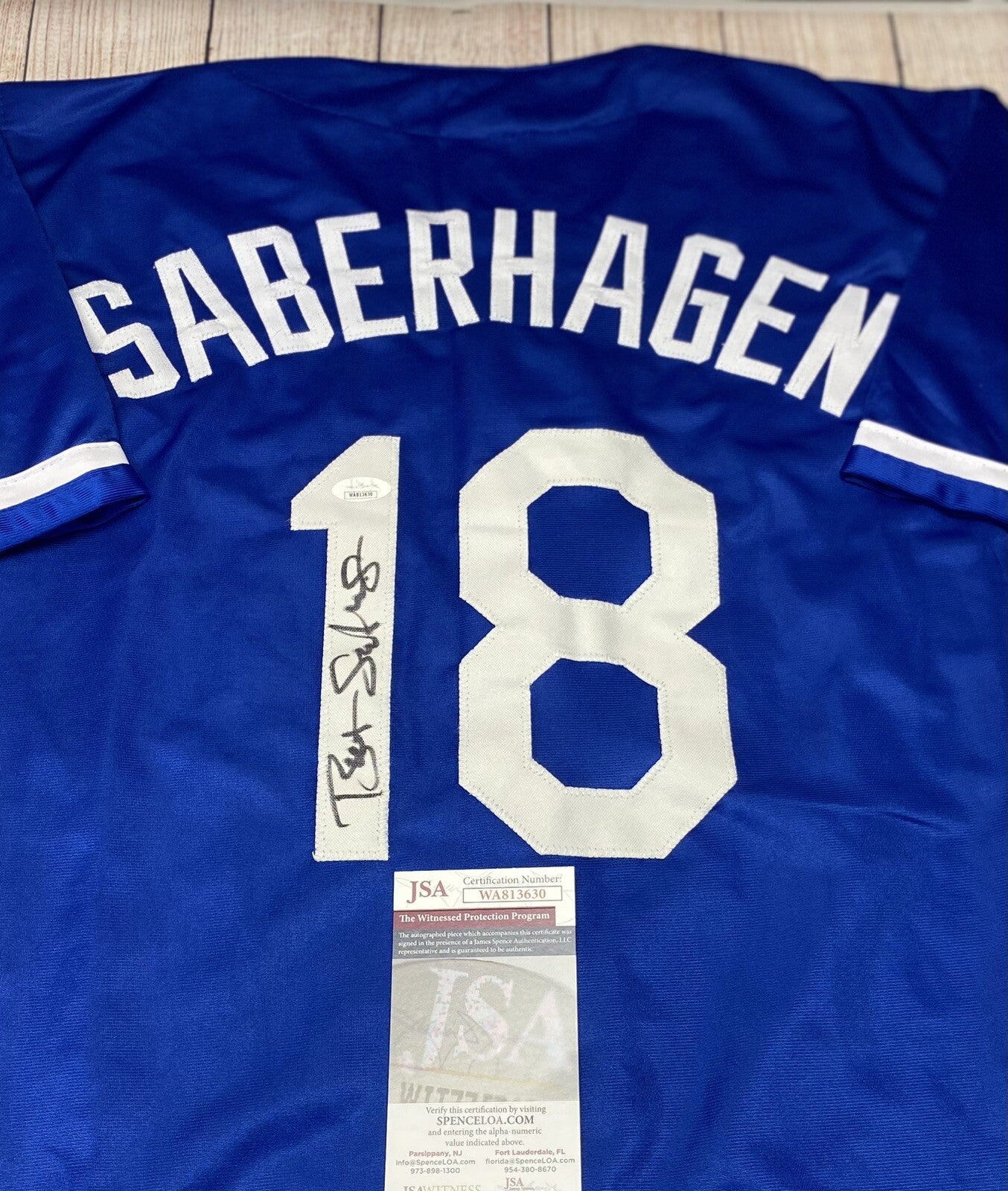 KANSAS CITY ROYALS BRET SABERHAGEN SIGNED CUSTOM DARK  BLUE JERSEY   JSA COA!!!