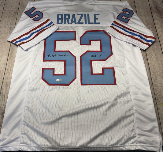 HOUSTON OILERS ROBERT BRAZILE SIGNED WHITE CUSTOM JERSEY W/JSA COA!!!