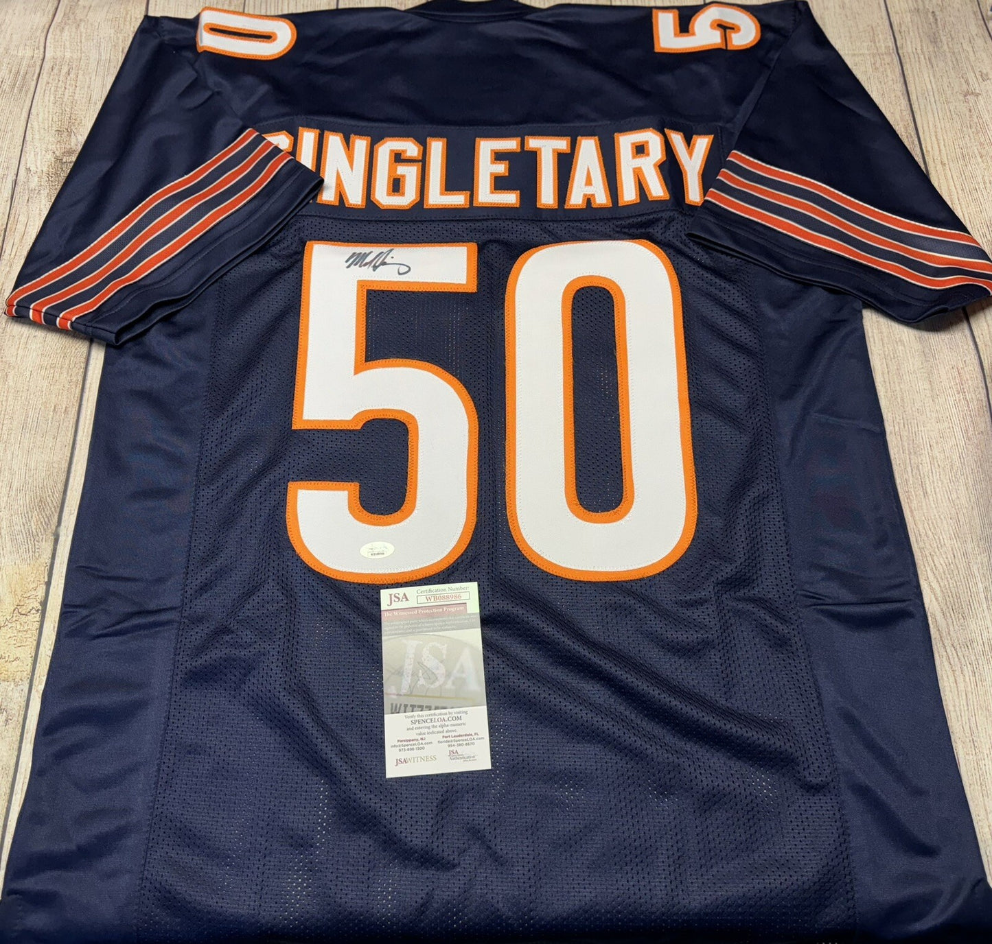 CHICAGO BEARS MIKE SINGLETARY SIGNED CUSTOM BLUE JERSEY JSA COA!!!
