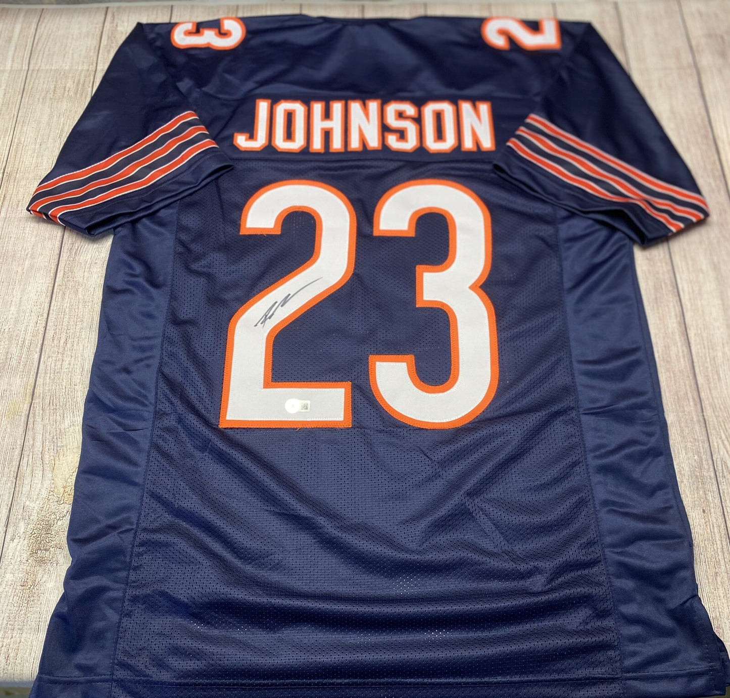 CHICAGO BEARS ROSCHON JOHNSON  SIGNED CUSTOM BLUE JERSEY BECKETT COA!!!