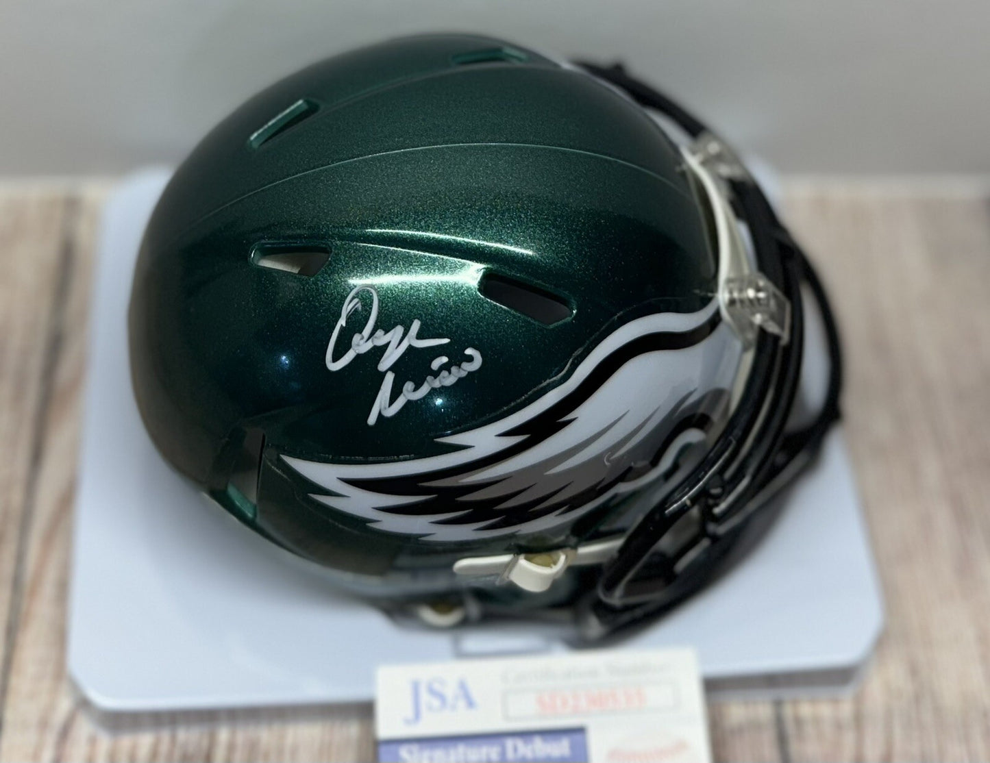 PHILADELPHIA EAGLES QUINYON MITCHELL SIGNED SPEED MINI HELMET JSA COA