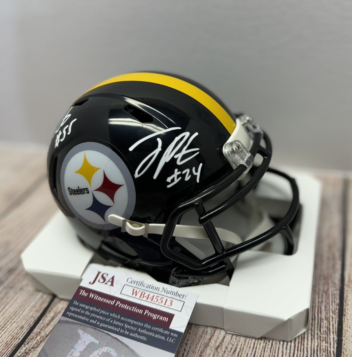 PITTSBURGH STEELERS JOEY PORTER SR & JR DUAL SIGNED MINI HELMET JSA COA!!