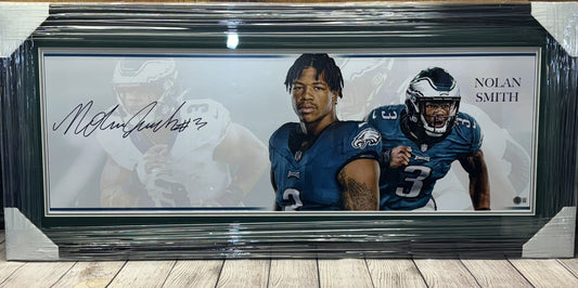 PHILADELPHIA EAGLES NOLAN SMITH JR SIGNED FRAMED PANORAMIC PHOTO BECKETT COA!!!
