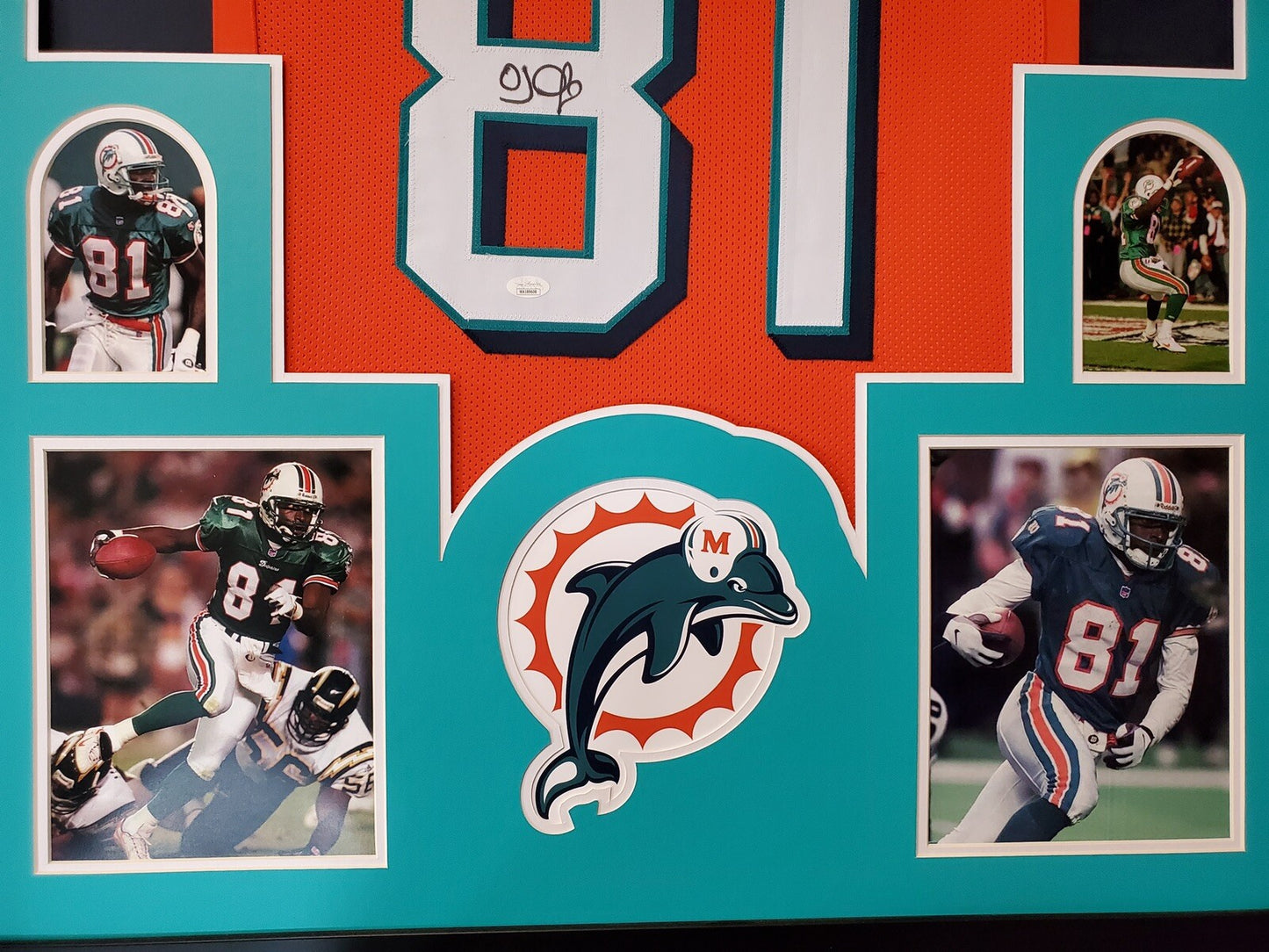 MIAMI DOLPHINS FRAMED OJ MCDUFFIE SIGNED ORANGE CUSTOM JERSEY JSA COA!