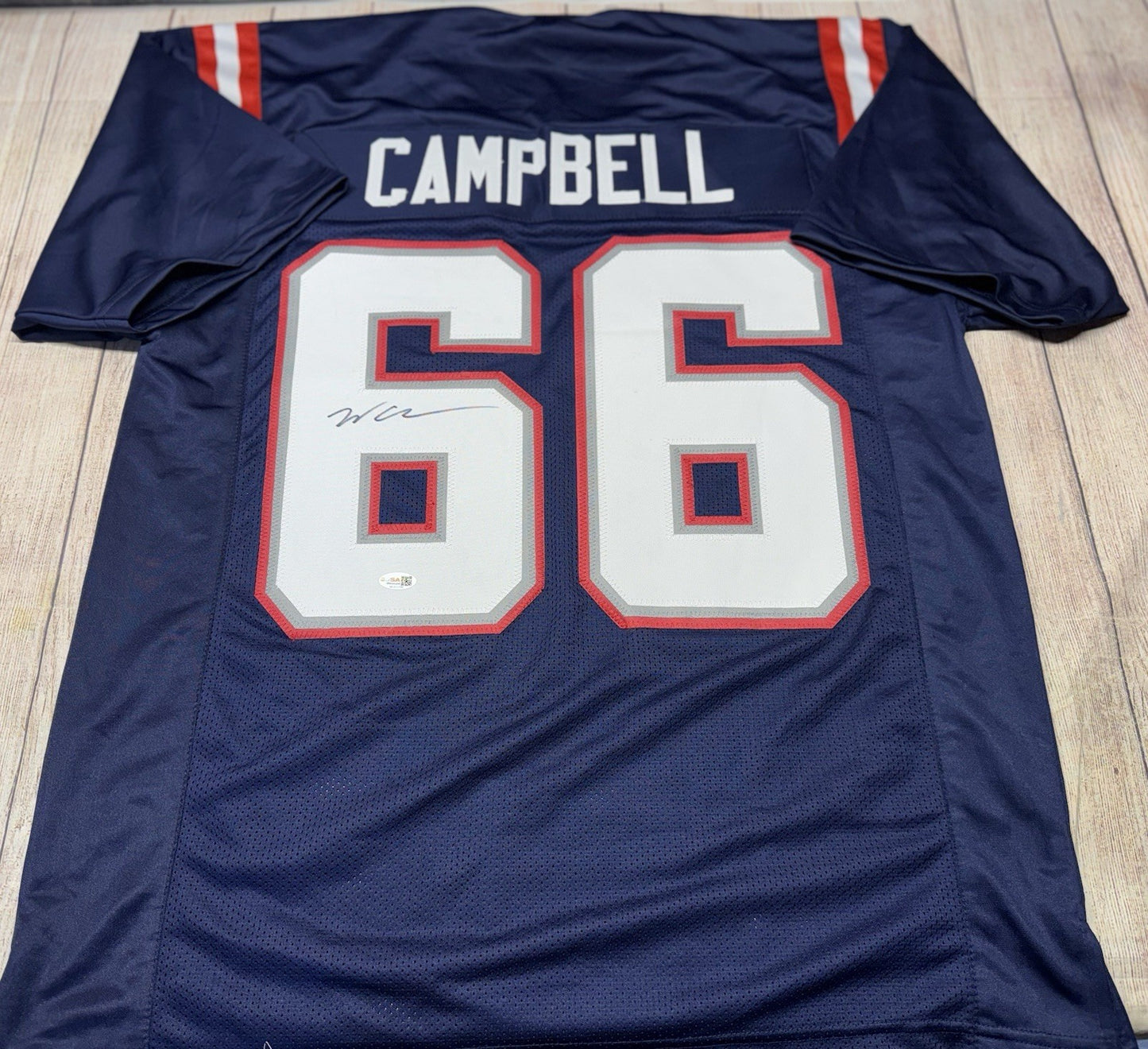 NEW ENGLAND PATRIOTS WILL CAMPBELL SIGNED BLUE CUSTOM JERSEY W/JSA COA!!!