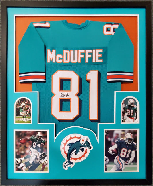 MIAMI DOLPHINS FRAMED OJ MCDUFFIE SIGNED TEAL CUSTOM JERSEY JSA COA!