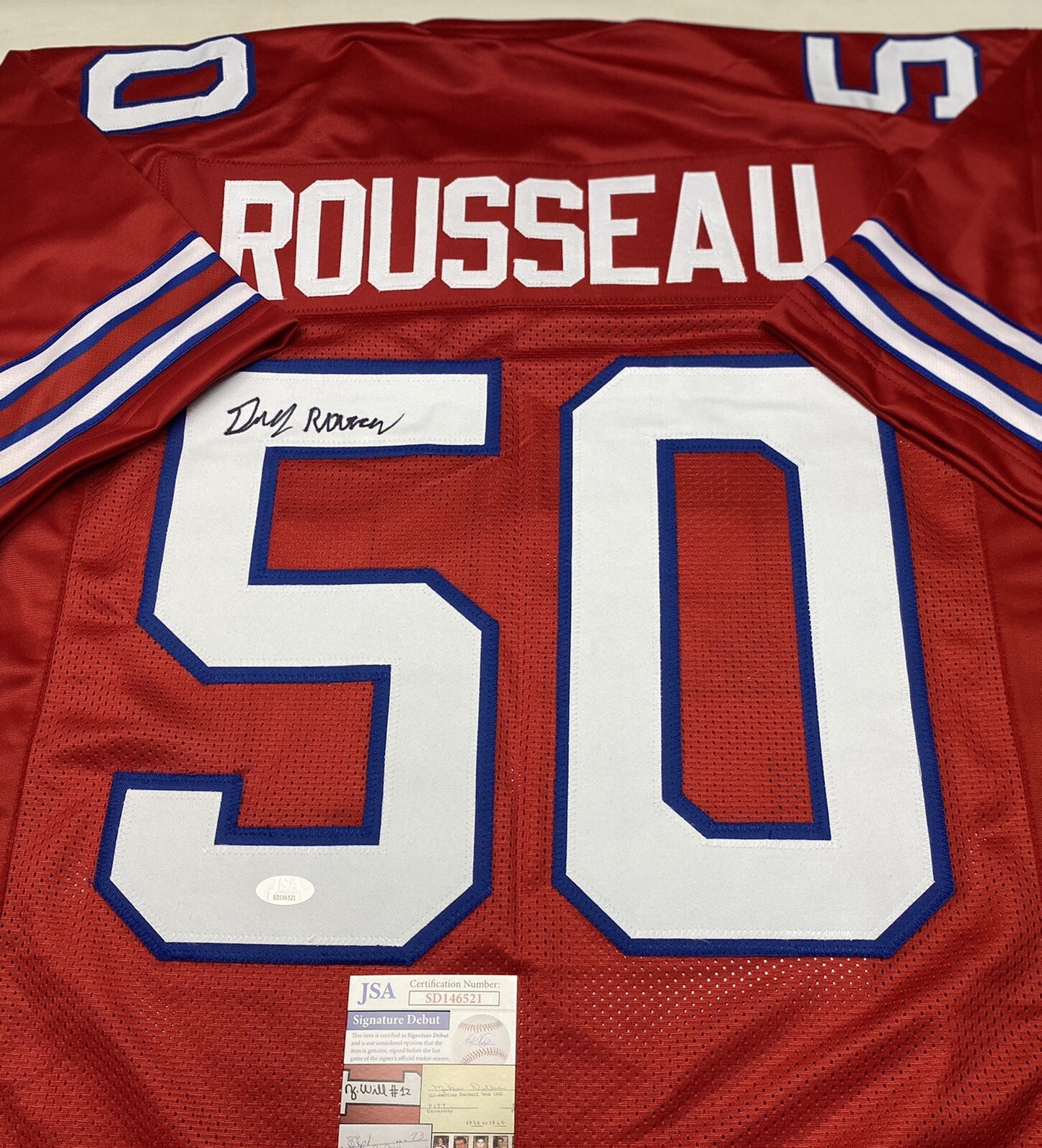 BUFFALO BILLS GREGORY ROUSSEAU SIGNED CUSTOM RED JERSEY  JSA COA!!!!