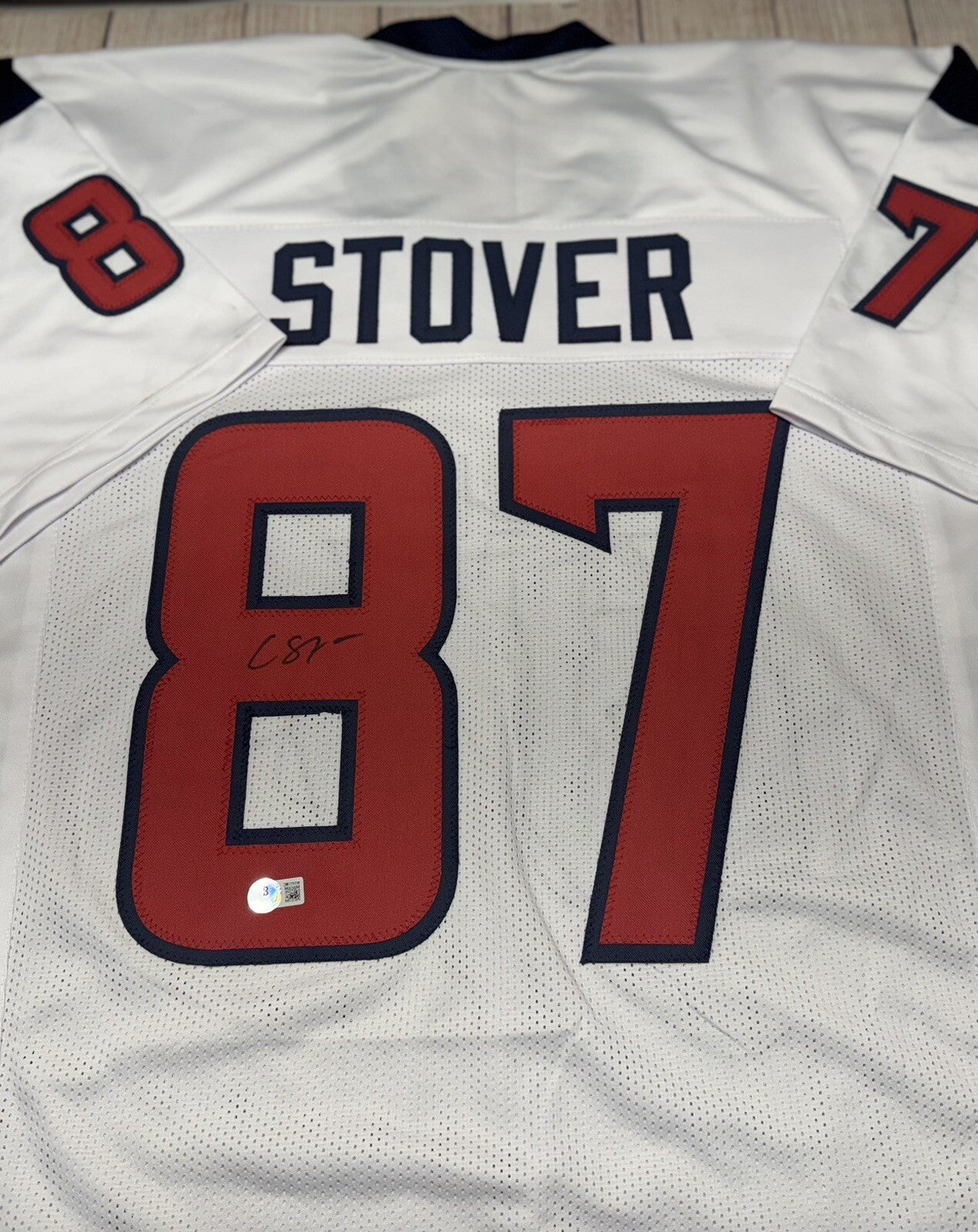 HOUSTON TEXANS CADE STOVER SIGNED WHITE CUSTOM JERSEY BECKETT COA!!!!