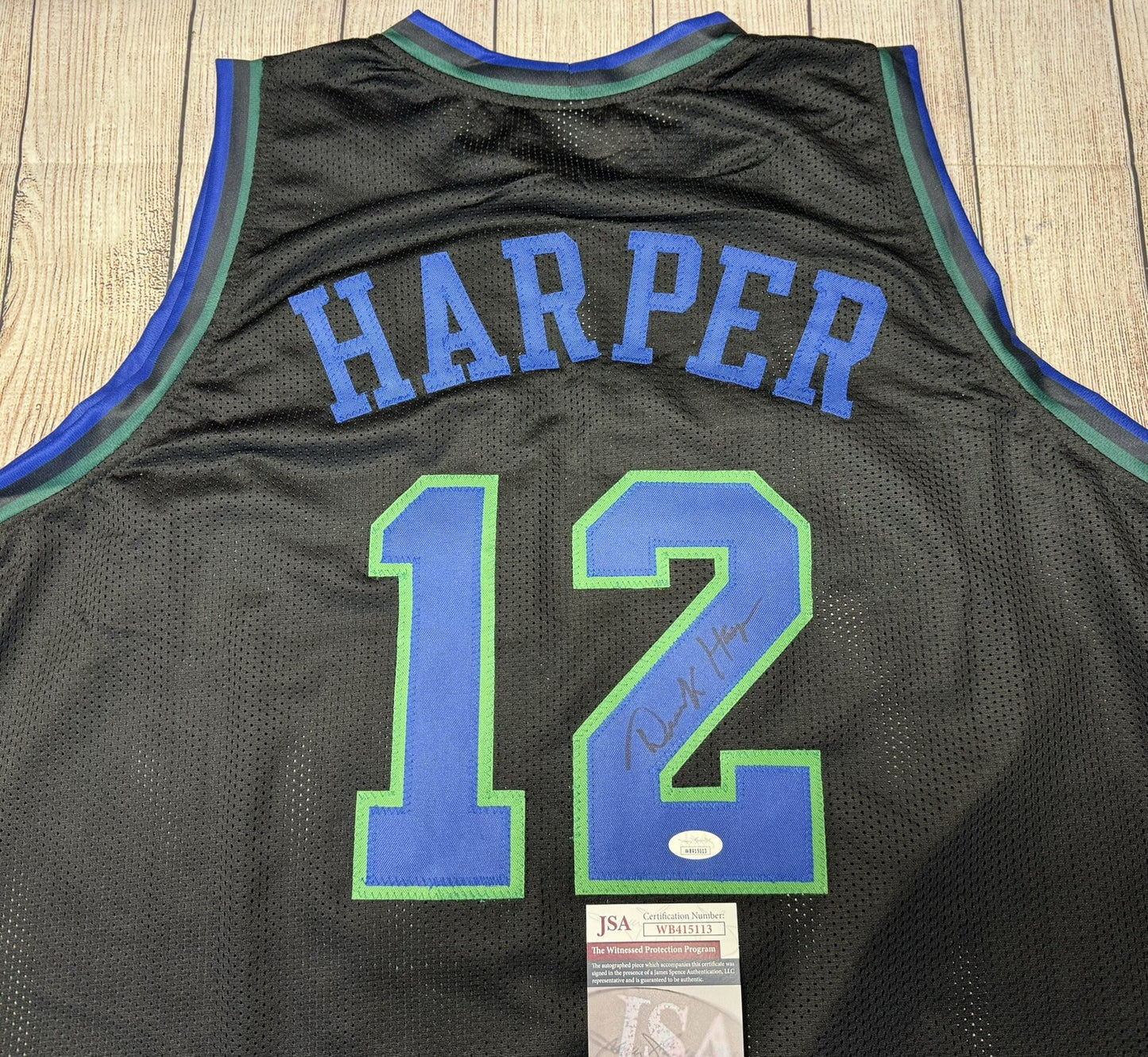 DALLAS MAVERICKS DEREK HARPER SIGNED BLACK CUSTOM JERSEY JSA COA!!!
