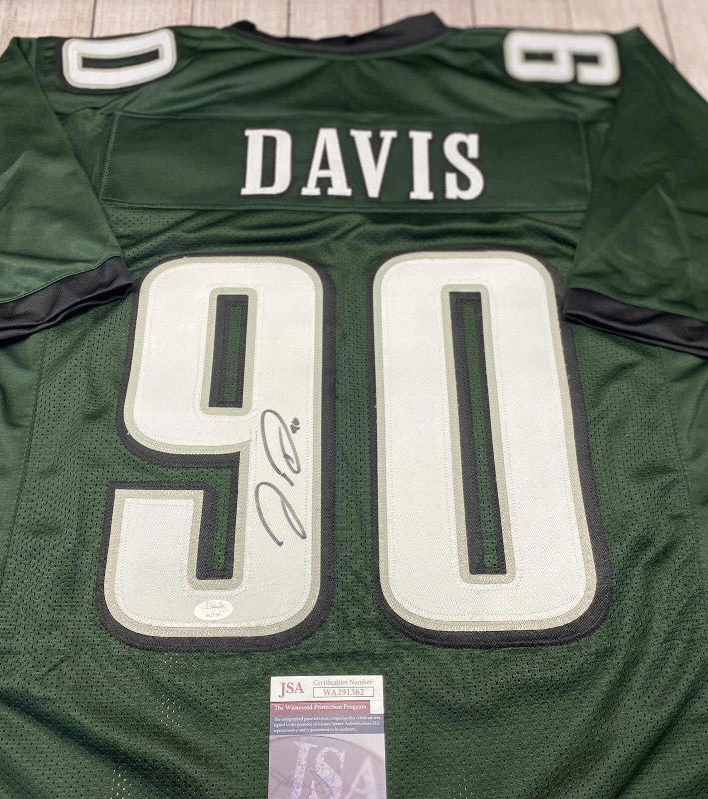 PHILADELPHIA EAGLES JORDAN DAVIS SIGNED GREEN CUSTOM JERSEY  JSA