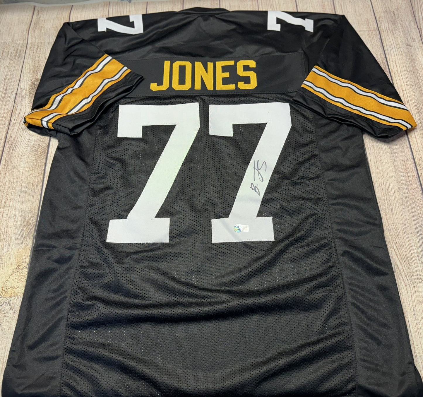 PITTSBURGH STEELERS BRODERICK JONES SIGNED CUSTOM BLACK JERSEY2 BECKETT COA