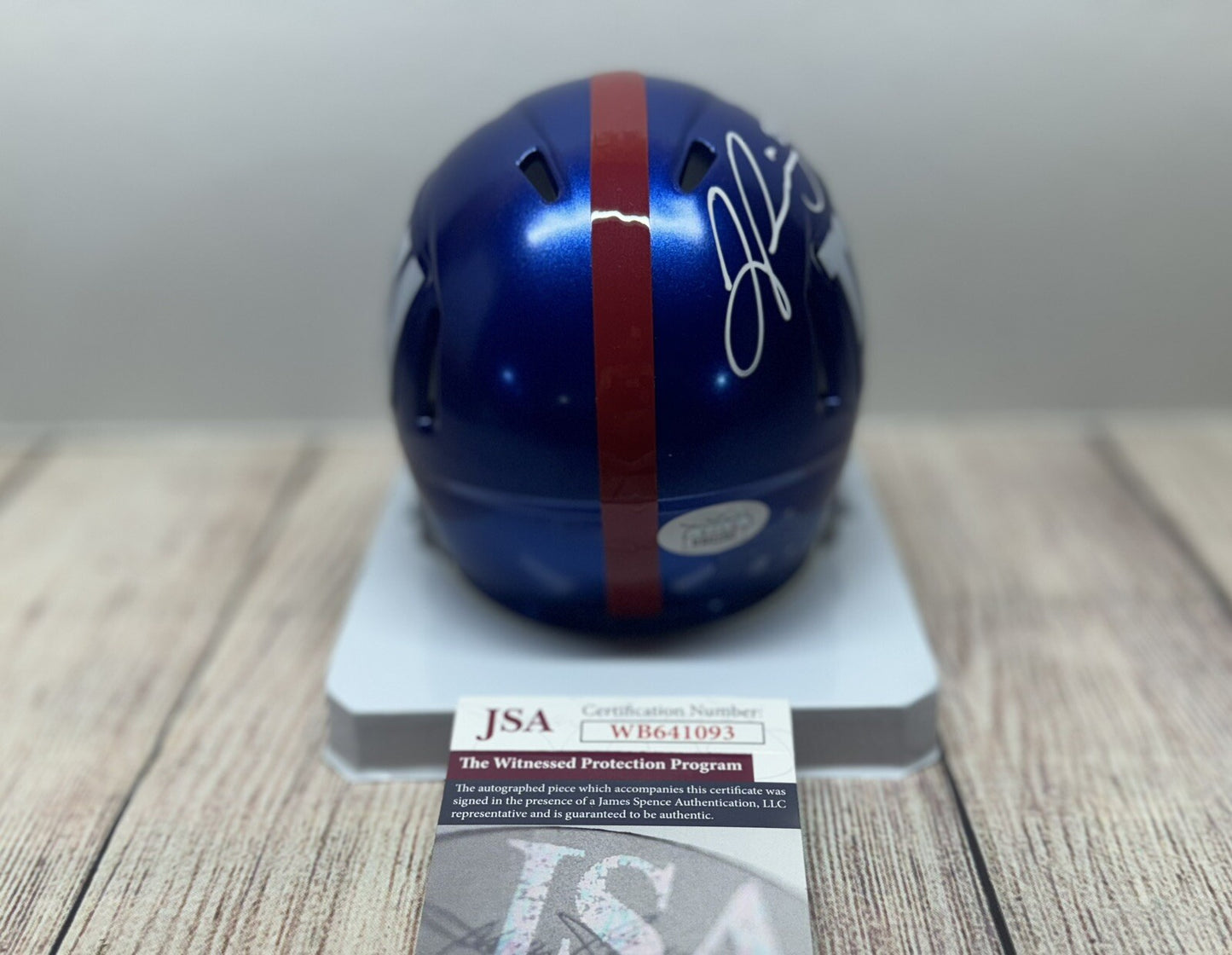 NEW YORK GIANTS SIGNED JASON PINNOCK SPEED MINI HELMET JSA
