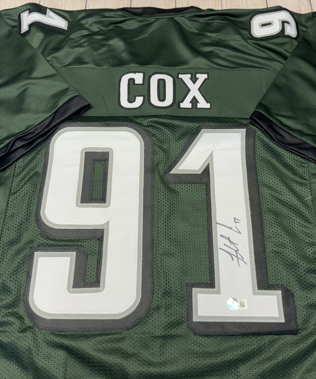 PHILADELPHIA EAGLES FLETCHER COX SIGNED GREEN CUSTOM JERSEY  BECKETT COA