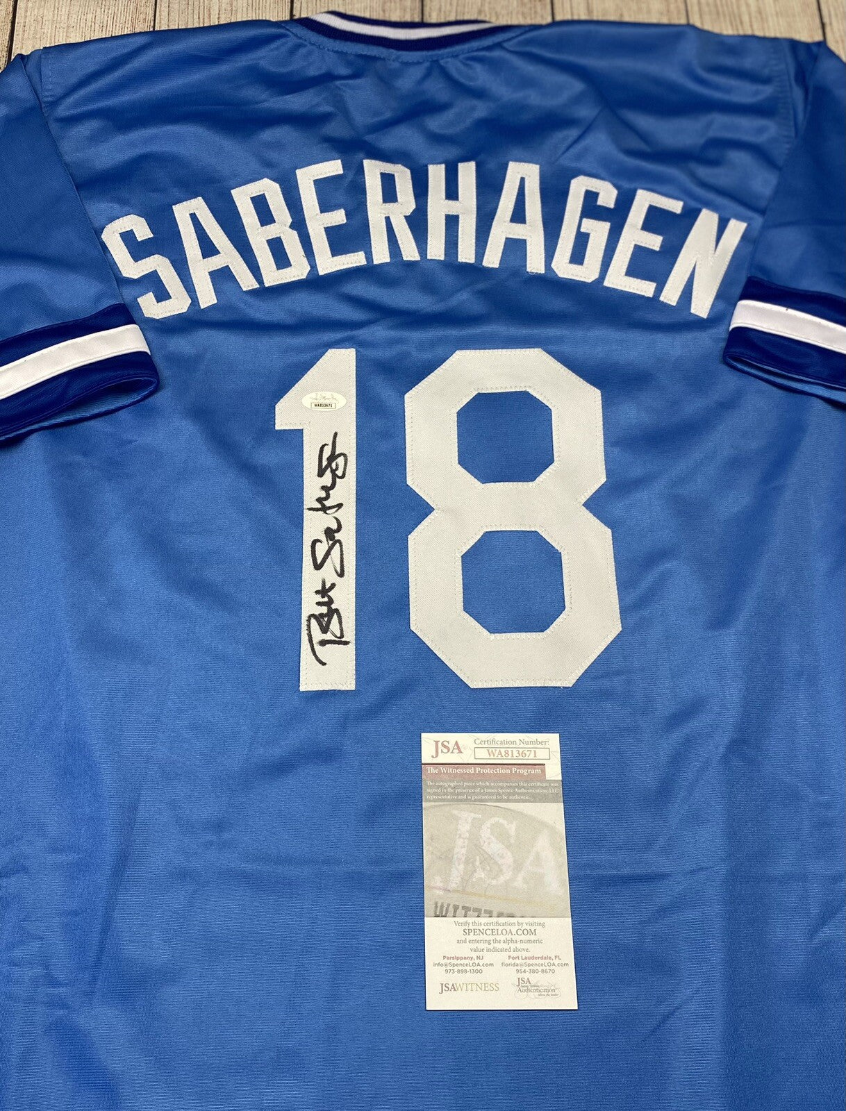 KANSAS CITY ROYALS BRET SABERHAGEN SIGNED CUSTOM LIGHT  BLUE JERSEY   JSA COA!!!