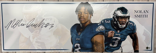PHILADELPHIA EAGLES NOLAN SMITH JR SIGNED 12X36 PANORAMIC PHOTO BECKETT COA!!!