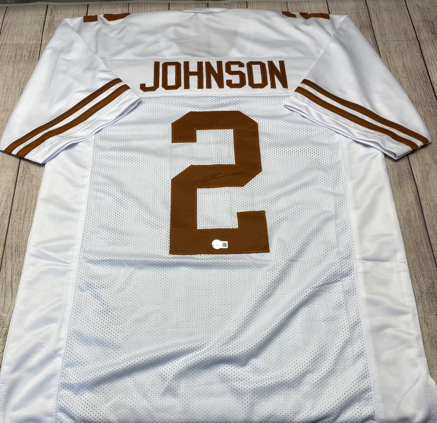 TEXAS LONGHORNS ROSCHON JOHNSON  SIGNED CUSTOM WHITE JERSEY BECKETT COA!!!