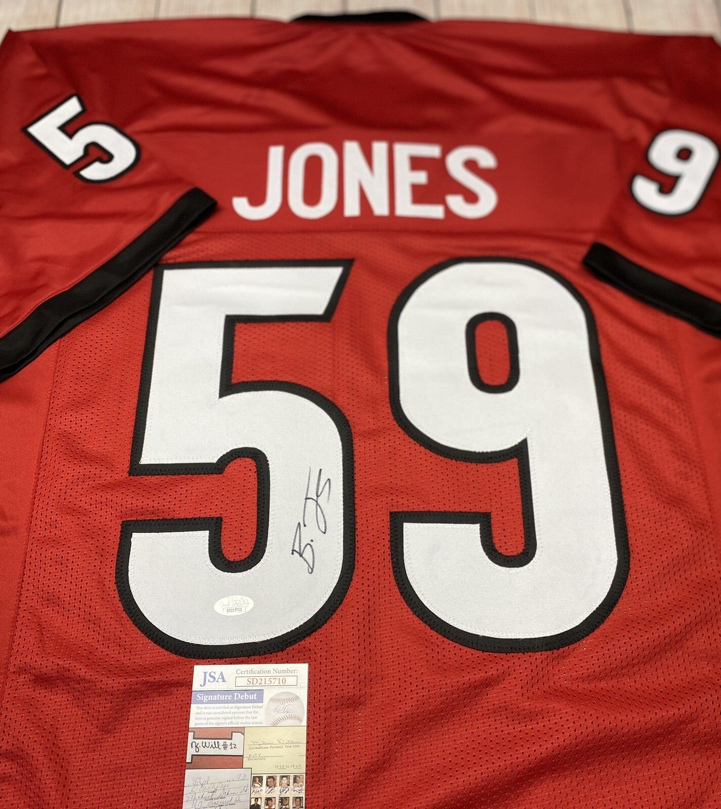 GEORGIA BULLDOGS BRODERICK JONES SIGNED CUSTOM RED JERSEY JSA