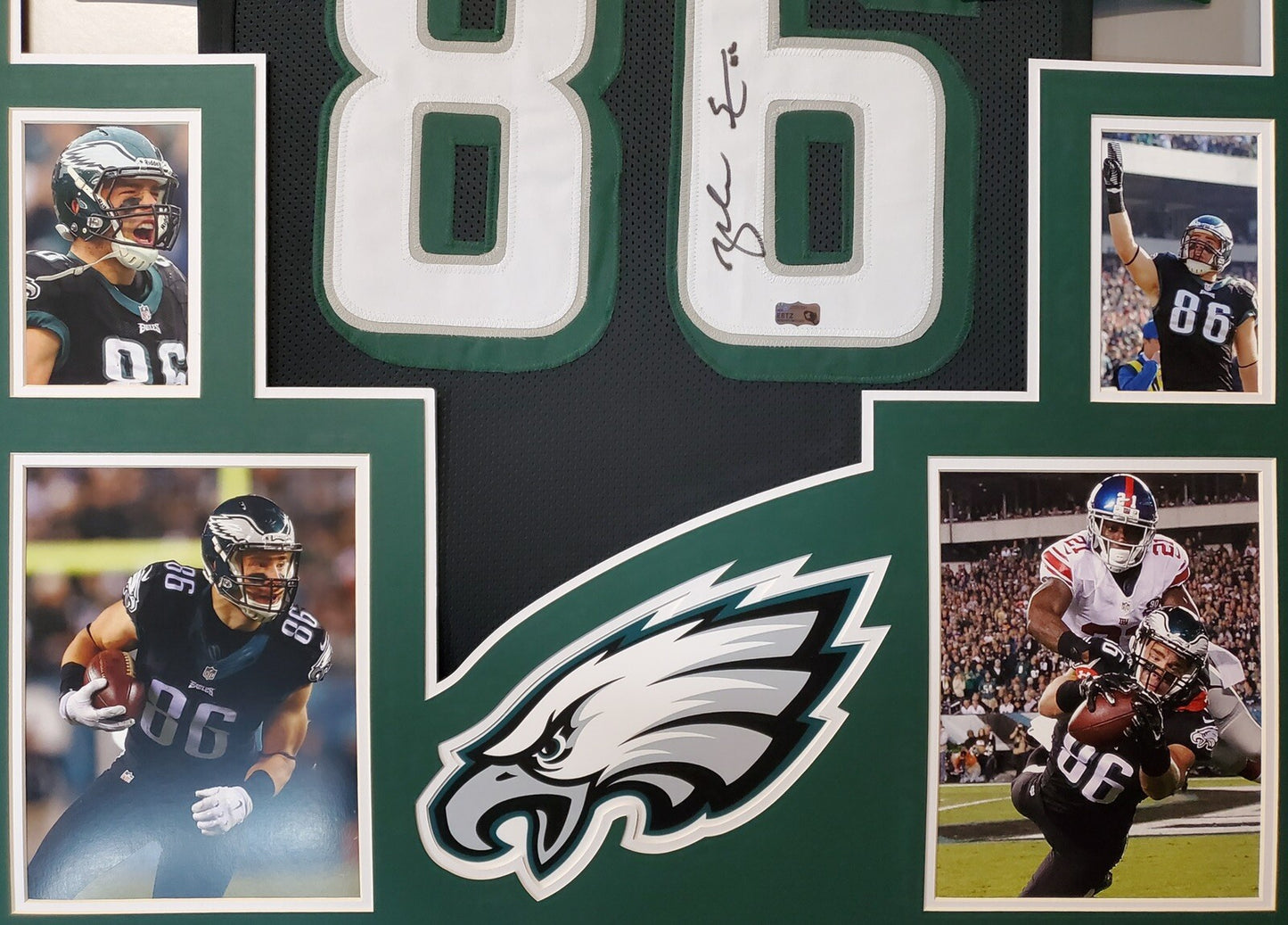 PHILADELPHIA EAGLES FRAMED ZACH ERTZ SIGNED BLACK CUSTOM JERSEY JSA COA!