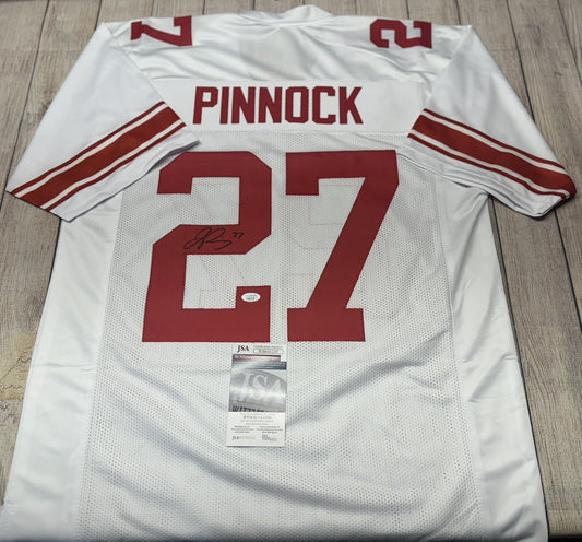 NEW YORK GIANTS JASON PINNOCK SIGNED WHITE CUSTOM JERSEY JSA COA!!