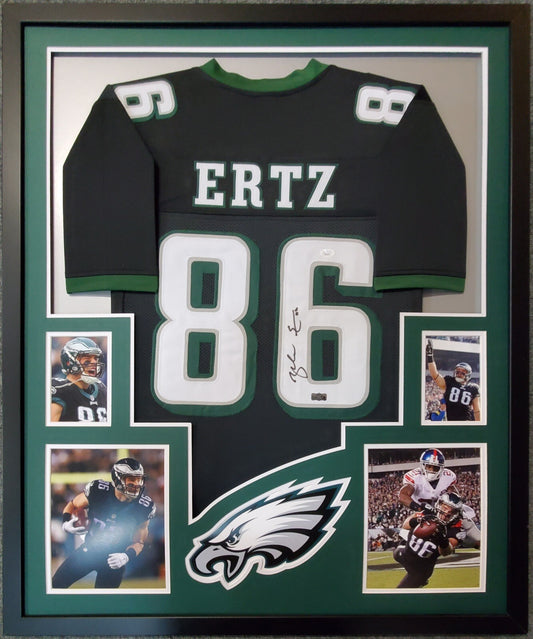 PHILADELPHIA EAGLES FRAMED ZACH ERTZ SIGNED BLACK CUSTOM JERSEY JSA COA!