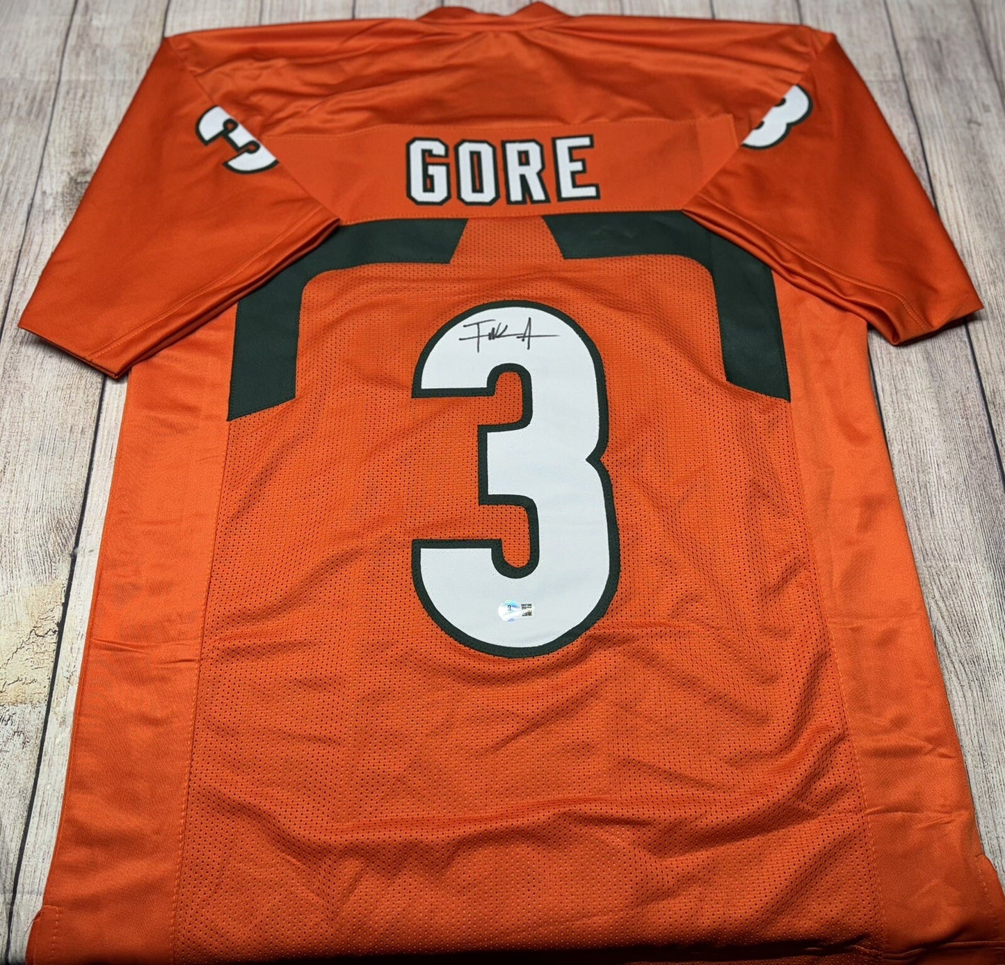MIAMI HURRICANES FRANK GORE SIGNED ORANGE CUSTOM JERSEY BECKETT COA!!!!