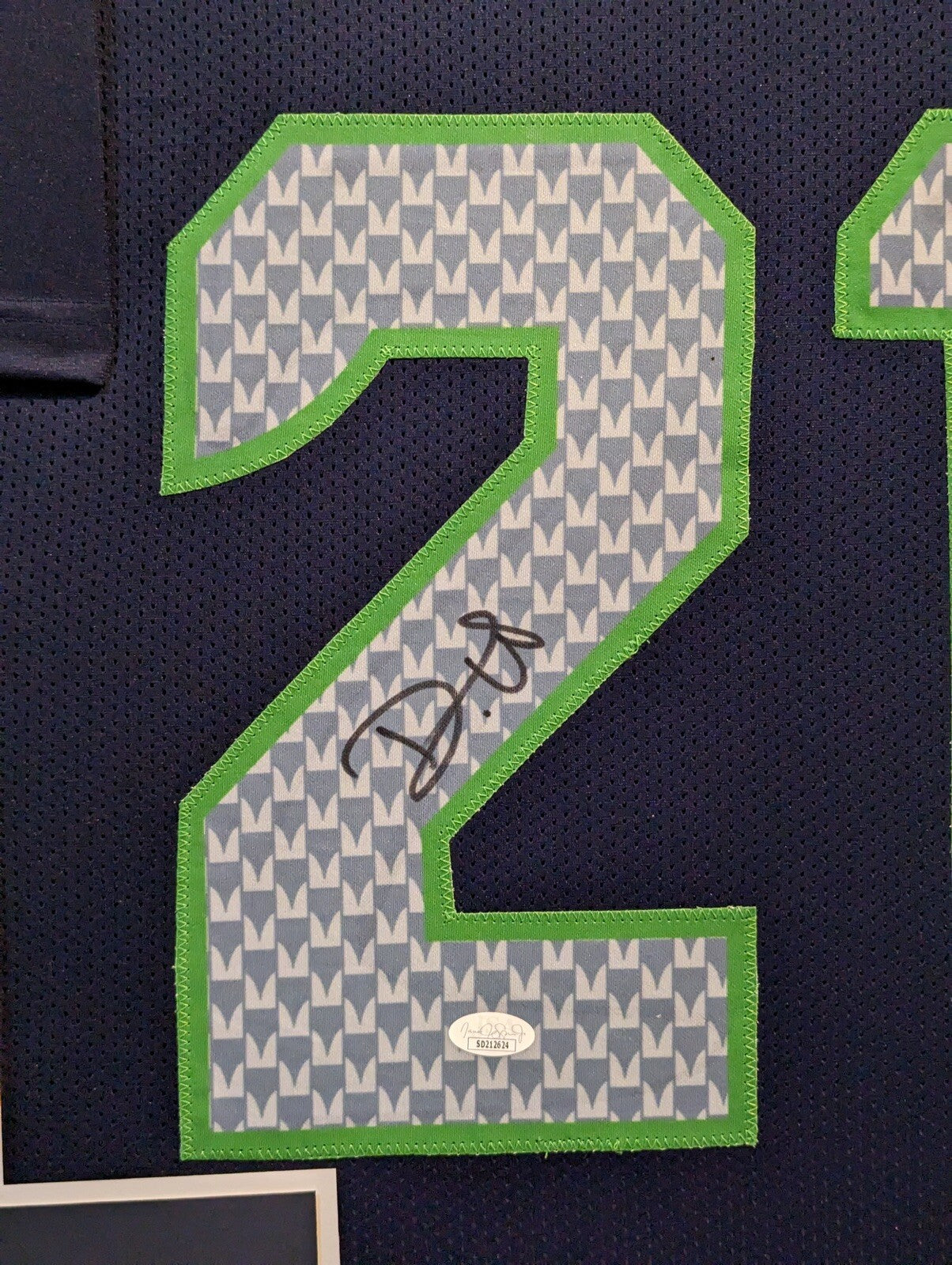 SEATTLE SEAHAWKS DEVON WITHERSPOON SIGNED FRAMED CUSTOM BLUE JERSEY JSA COA