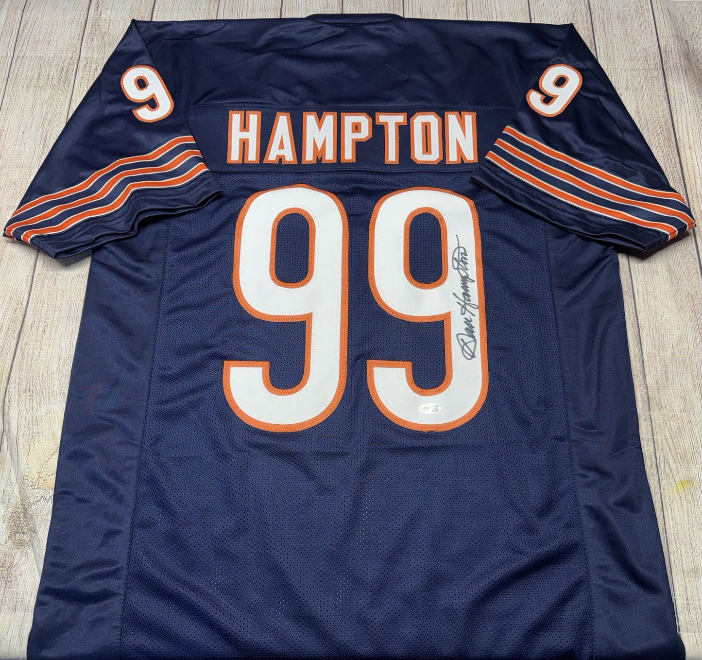 CHICAGO BEARS DAN HAMPTON SIGNED BLUE CUSTOM JERSEY W/JSA COA!!!