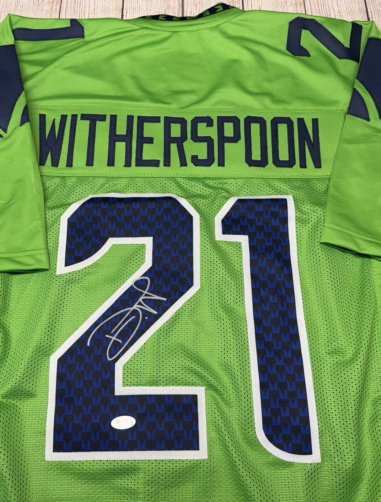 SEATTLE SEAHAWKS DEVON WITHERSPOON SIGNED CUSTOM GREEN JERSEY JSA COA!!!