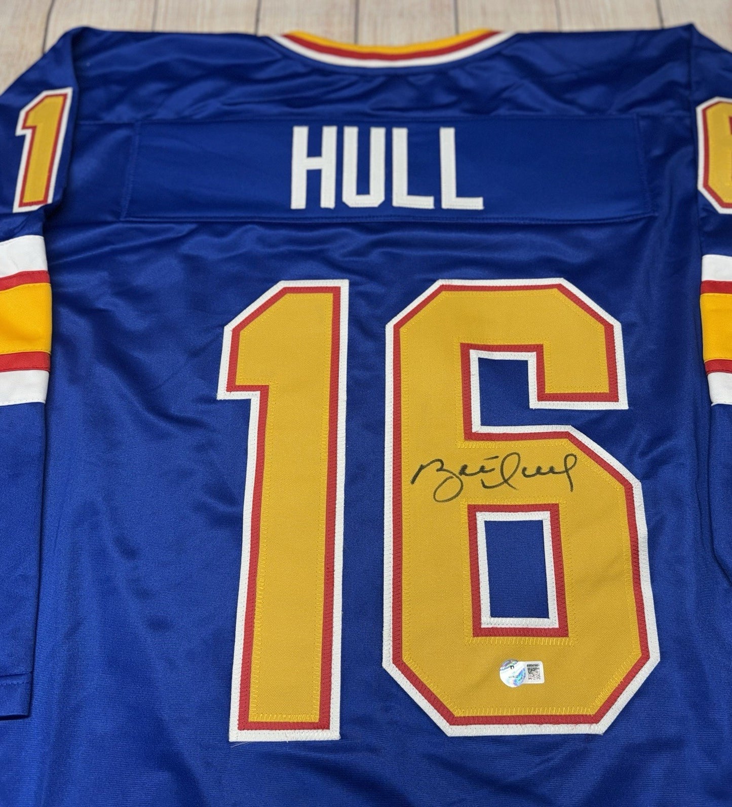 ST. LOUIS BLUES BRETT HULL SIGNED BLUE CUSTOM JERSEY BECKETT COA