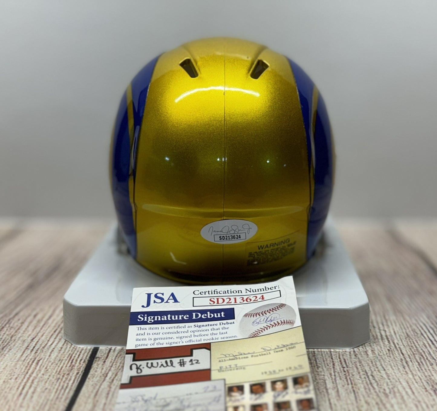 LOS ANGELES RAMS BRADEN FISKE SIGNED FLASH MINI HELMET JSA COA!!!