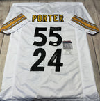 Dual Joey Porter SR JR Autographed Pittsburgh Steelers White Custom Jersey – JSA COA