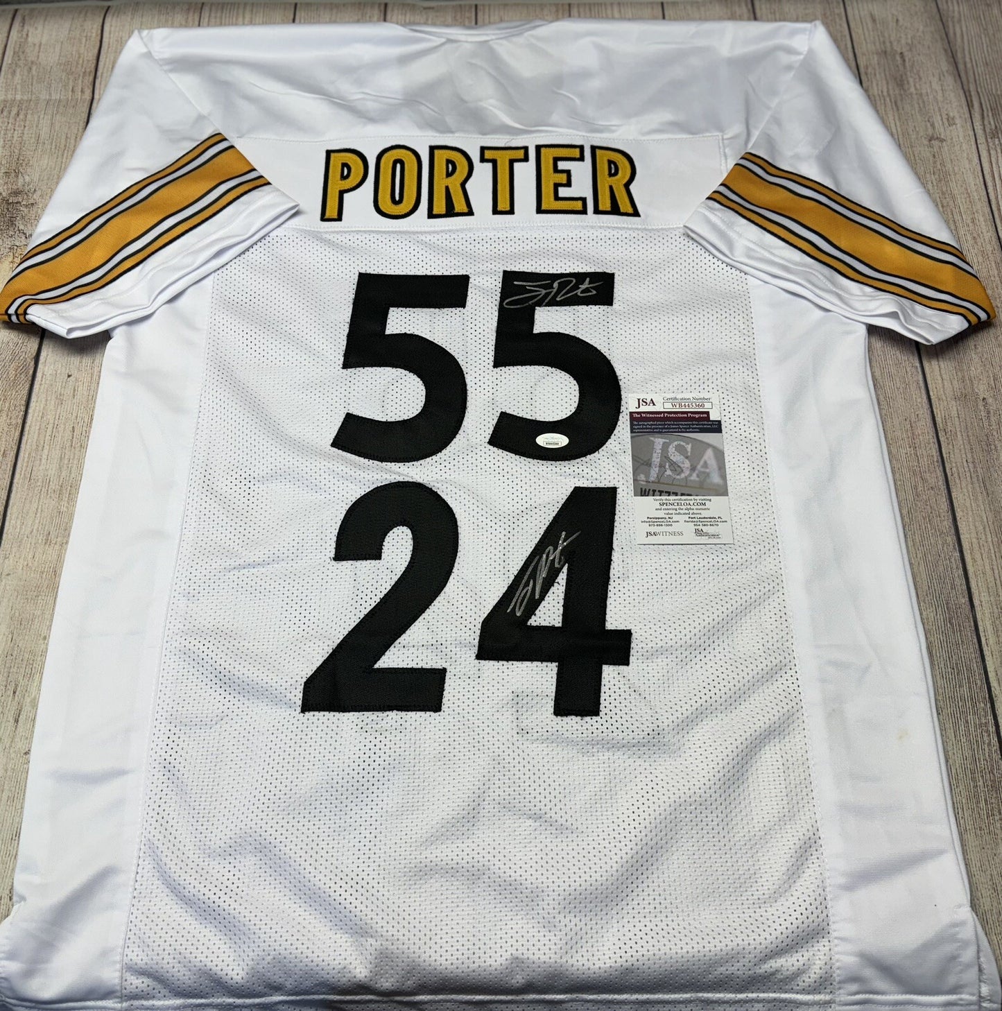 PITTSBURGH STEELERS DUAL SIGNED JOEY PORTER SR & JR WHITE CUSTOM JERSEY JSA COA!