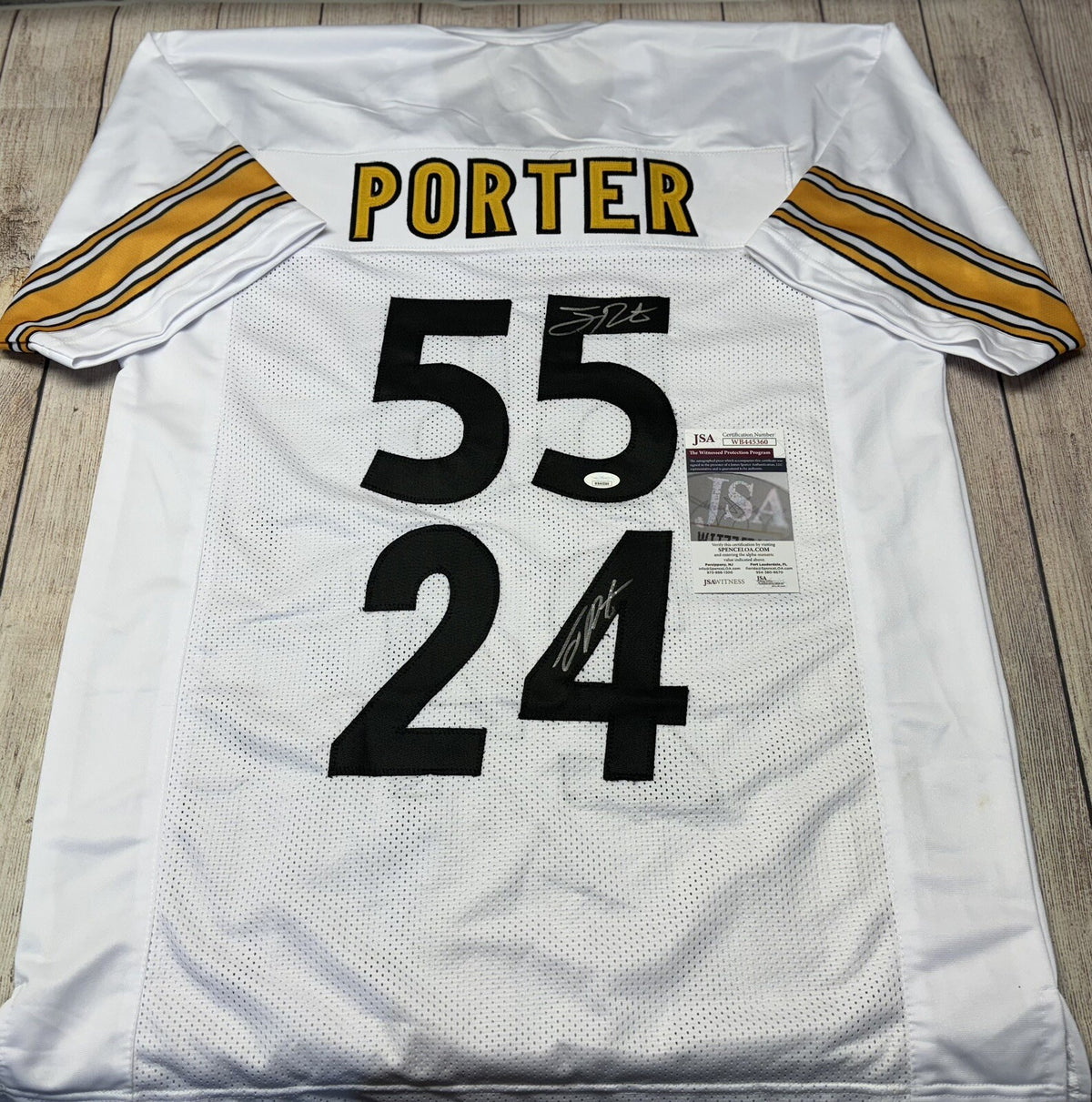 Dual Joey Porter SR JR Autographed Pittsburgh Steelers White Custom Jersey – JSA COA