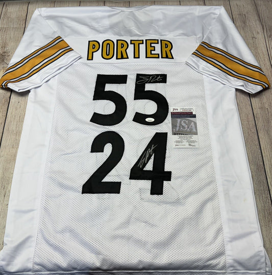 PITTSBURGH STEELERS DUAL SIGNED JOEY PORTER SR & JR WHITE CUSTOM JERSEY JSA COA!