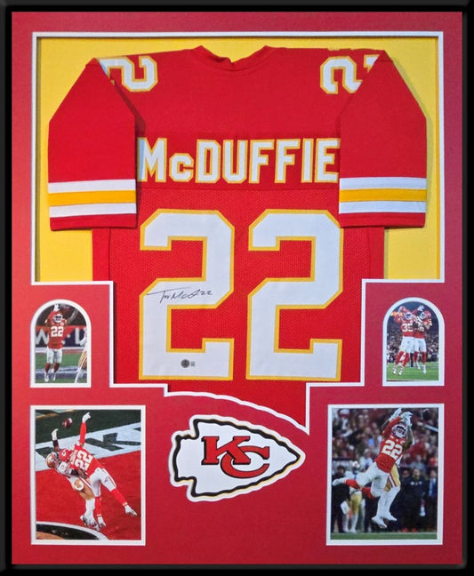 KANSAS CITY CHIEFS TRENT MCDUFFIE SIGNED FRAMED CUSTOM RED JERSEY BECKETT COA