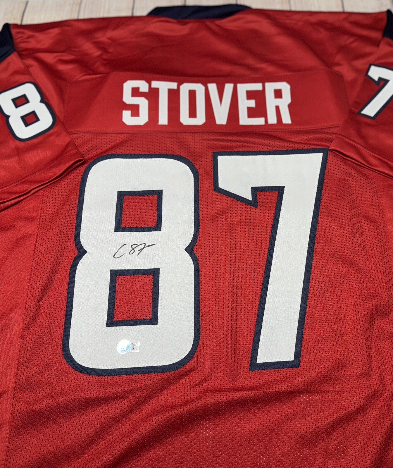 HOUSTON TEXANS CADE STOVER SIGNED RED CUSTOM JERSEY BECKETT COA!!!!