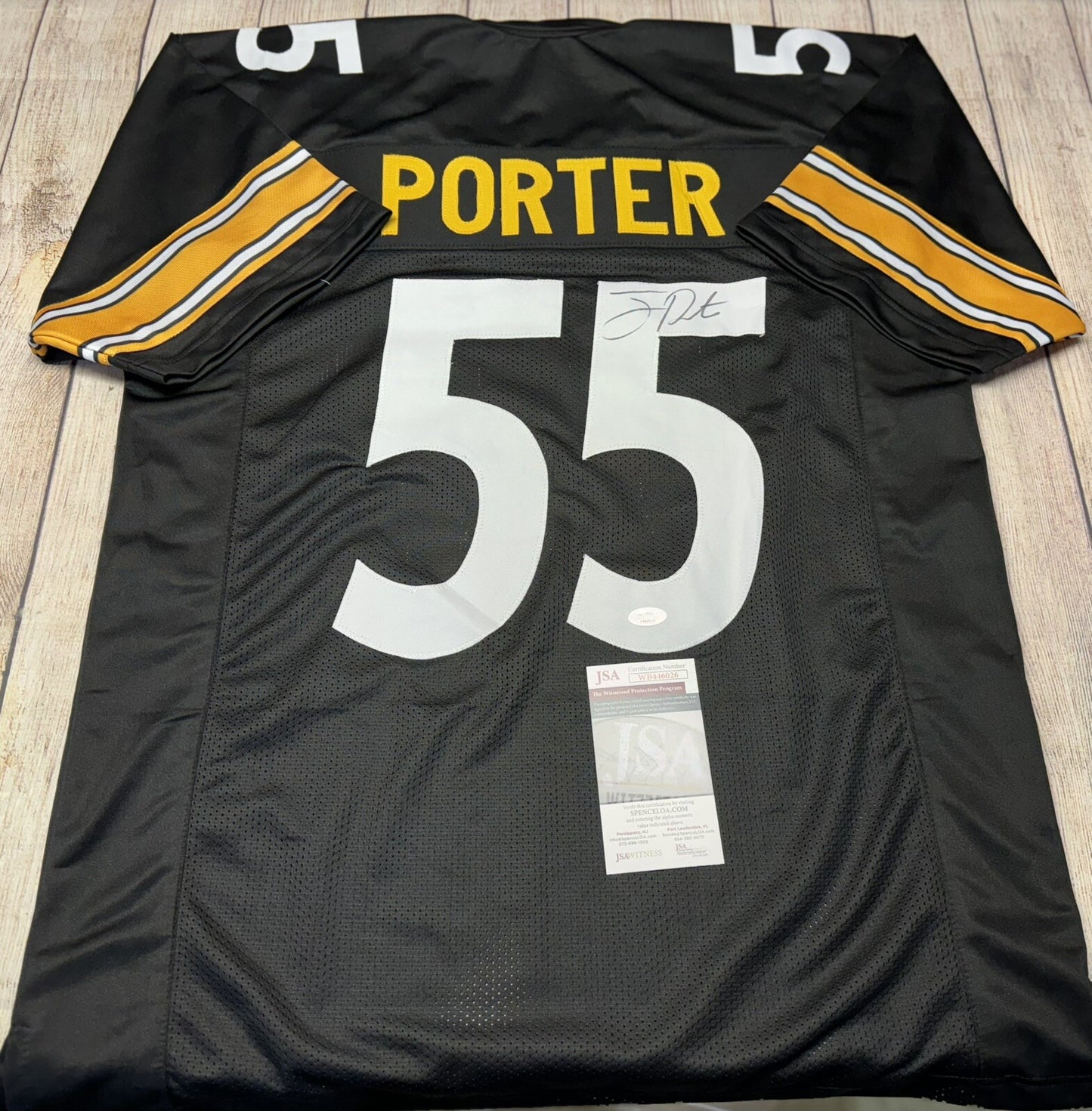 PITTSBURGH STEELERS JOEY PORTER SR SIGNED CUSTOM BLACK JERSEY   JSA COA!!!!