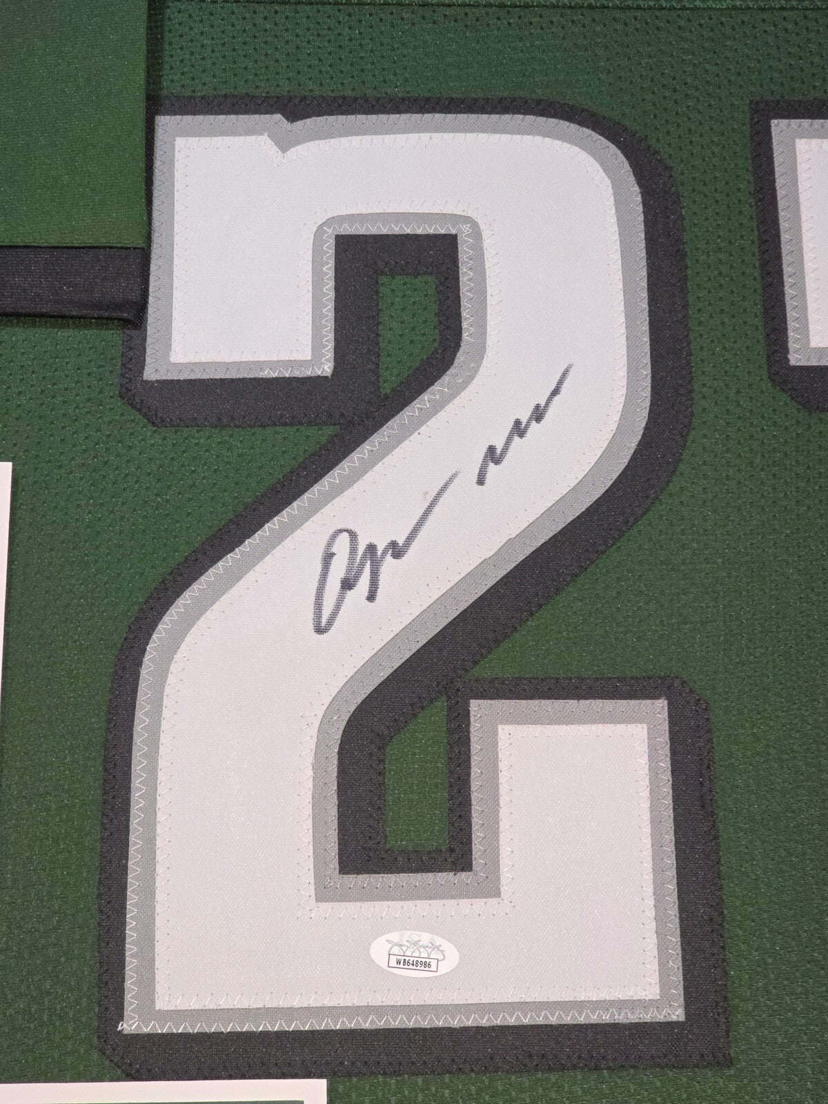 PHILADELPHIA EAGLES QUINYON MITCHELL SIGNED FRAMED CUSTOM GREEN JERSEY JSA COA