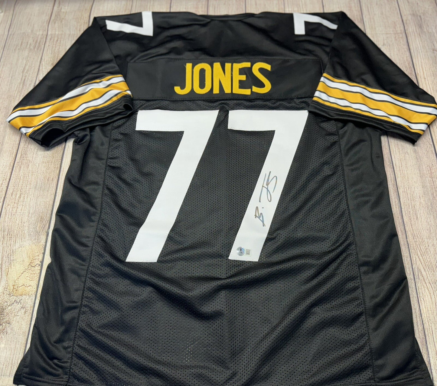 PITTSBURGH STEELERS BRODERICK JONES SIGNED CUSTOM BLACK JERSEY BECKETT COA