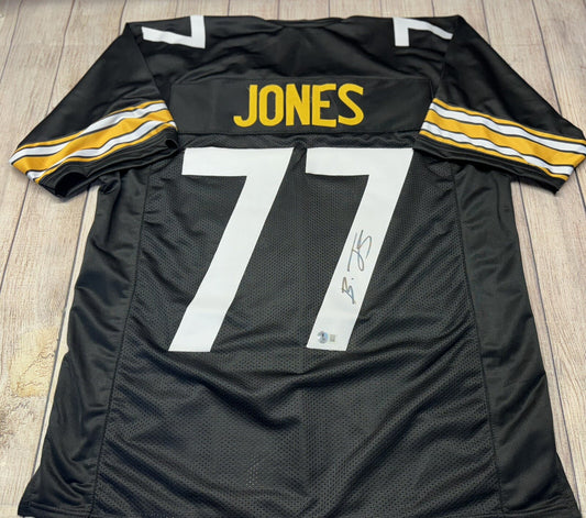 PITTSBURGH STEELERS BRODERICK JONES SIGNED CUSTOM BLACK JERSEY BECKETT COA