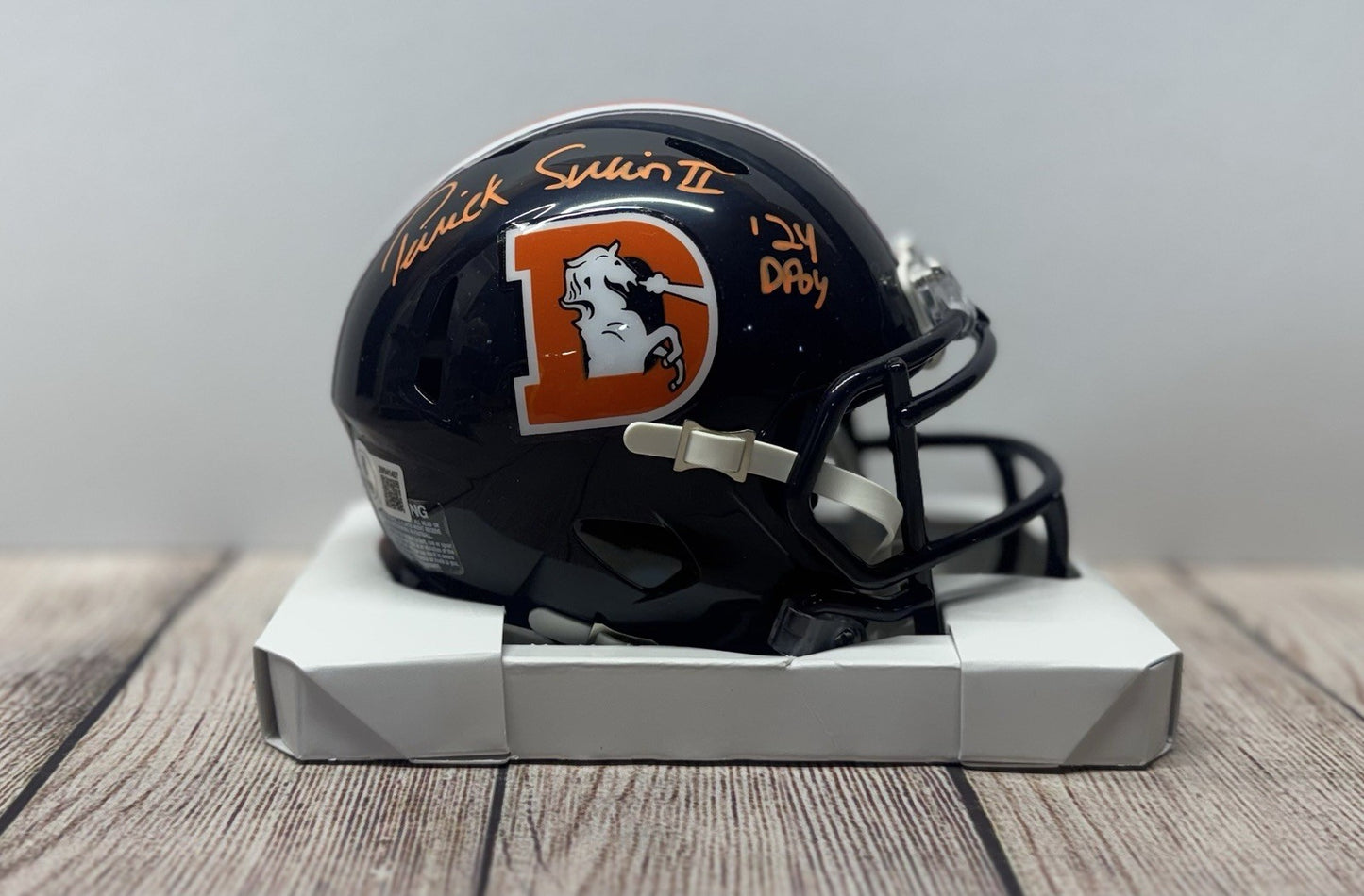 DENVER BRONCOS PATRICK SURTAIN II SIGNED COLOR RUSH MINI HELMET 24 DPOY BECKETT