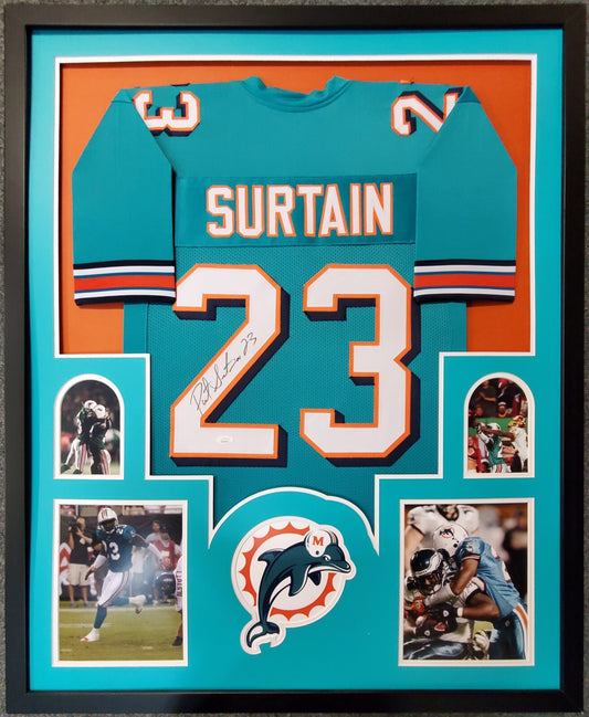MIAMI DOLPHINS FRAMED PATRICK SURTAIN SIGNED TEAL CUSTOM JERSEY JSA COA!