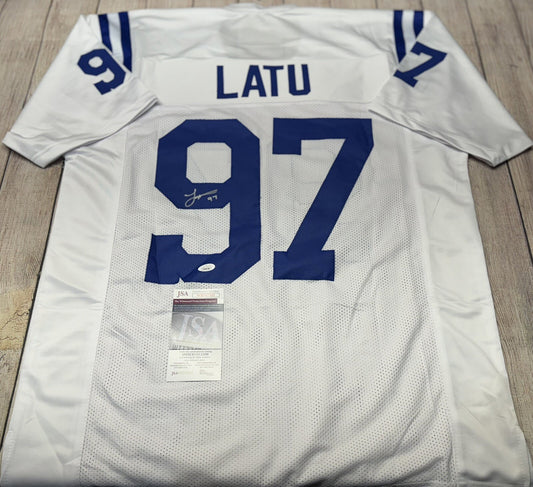 INDIANAPOLIS COLTS LAIATU LATU SIGNED WHITE CUSTOM JERSEY JSA COA!!!!