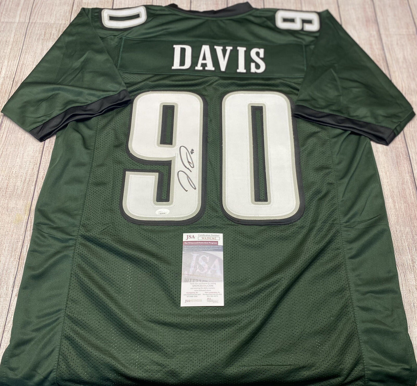 PHILADELPHIA EAGLES JORDAN DAVIS SIGNED GREEN CUSTOM JERSEY  JSA