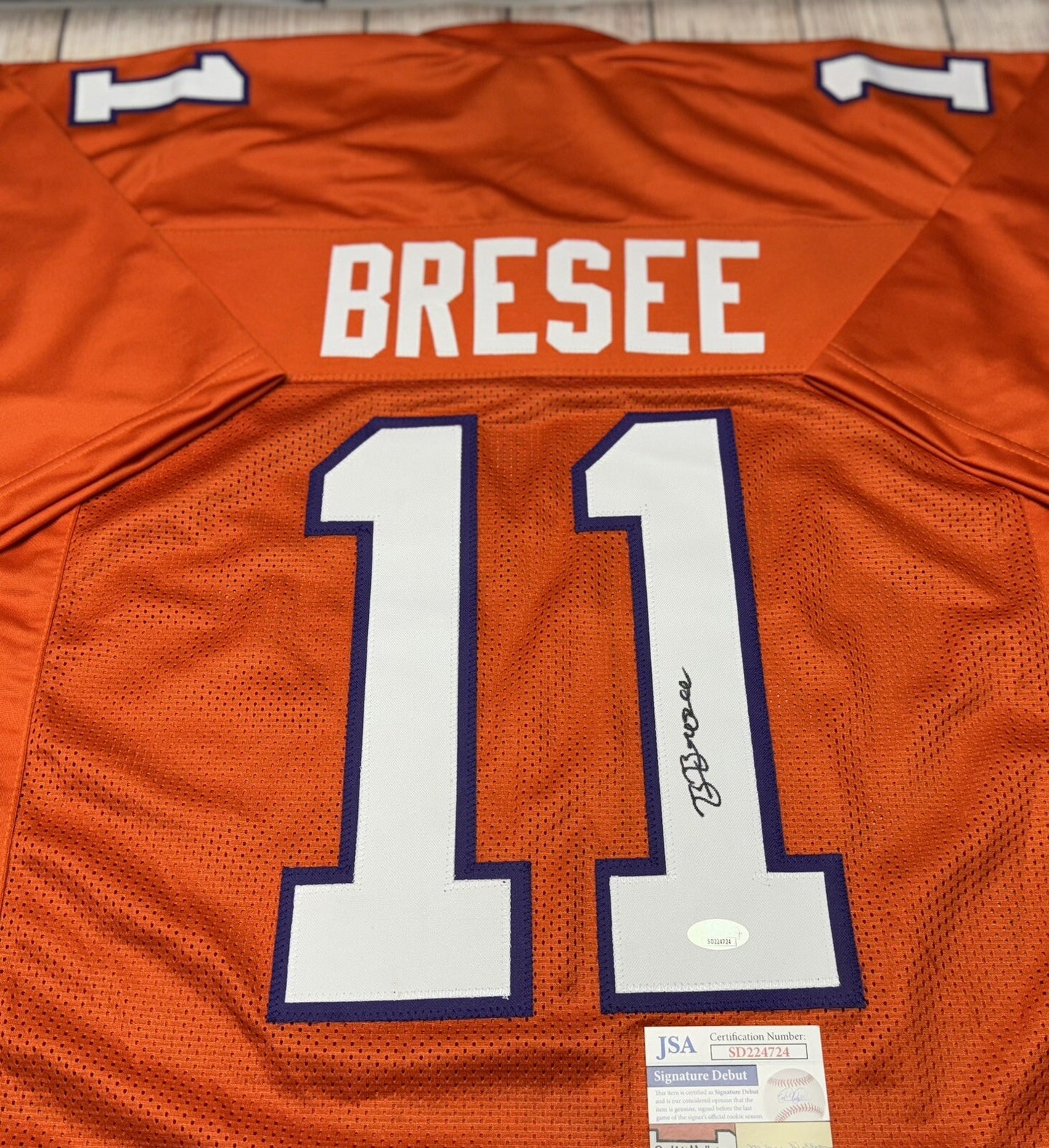 CLEMSON TIGERS BRYAN BRESEE SIGNED CUSTOM ORANGE JERSEY JSA COA!!